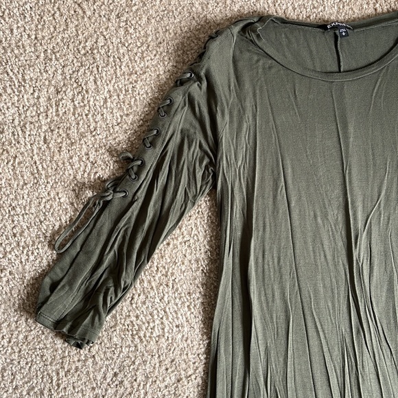 Express Olive Laced Up Long Sleeve Dress - Picture 3 of 6